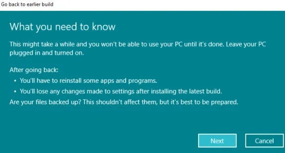 Windows 11 to Windows 10 rollback